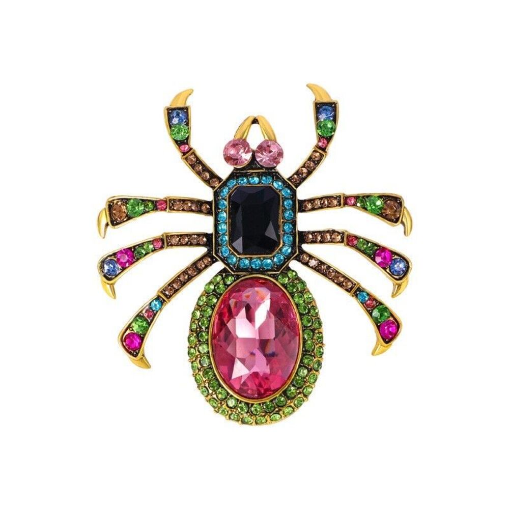 Spider Brooch Colorful Rhinestone Statement Pin Vintage Style Jewelry Accessory